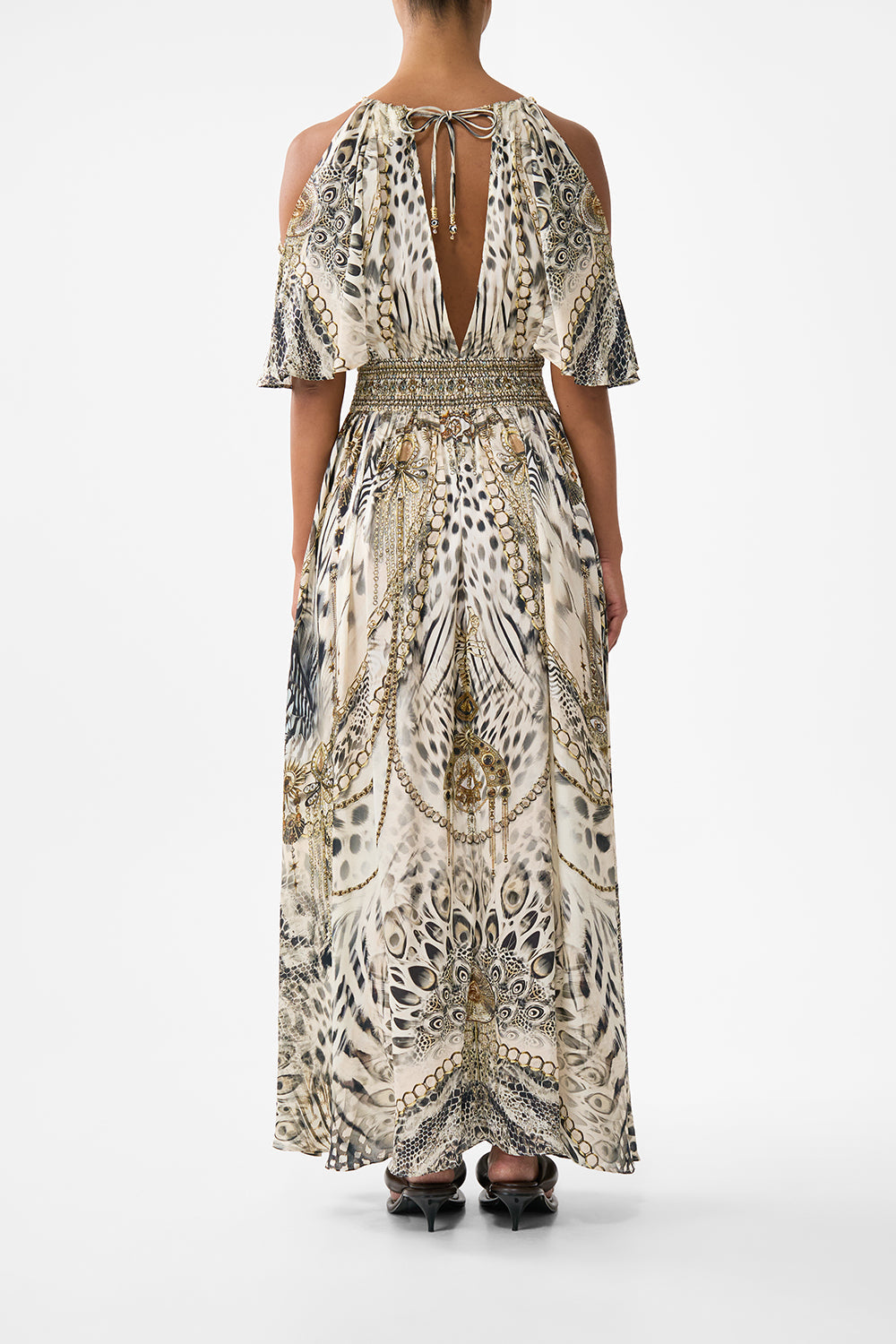 NECK CHARM SHIRRED WAIST LONG DRESS LADY LIONHEART