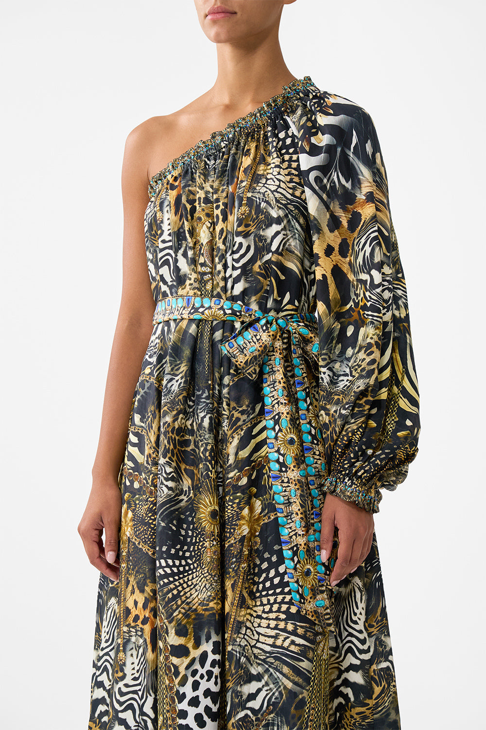 VESTIDO ASIMÉTRICO CON MANGA FAROL FOLCLORE FELINO