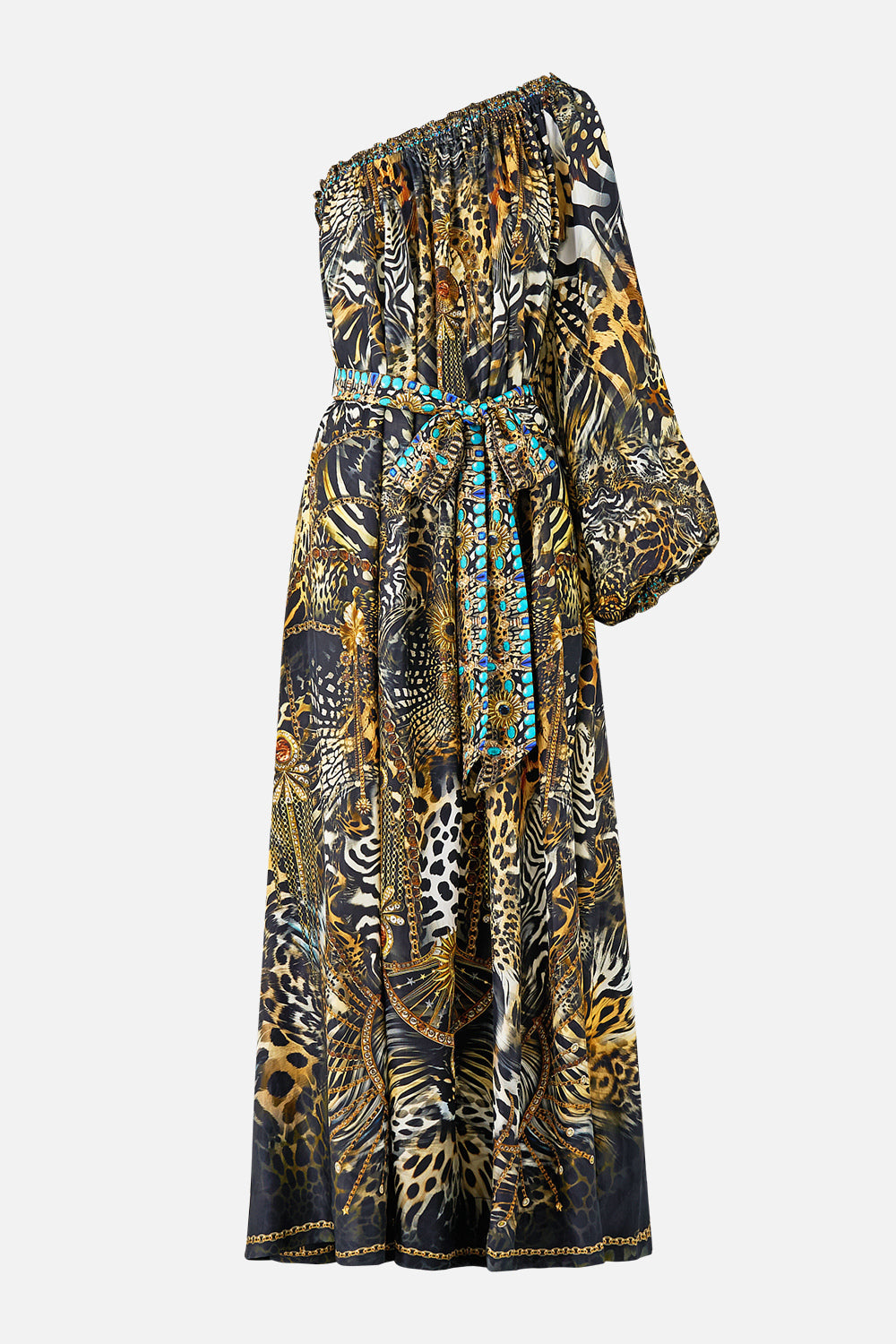 VESTIDO ASIMÉTRICO CON MANGA FAROL FOLCLORE FELINO