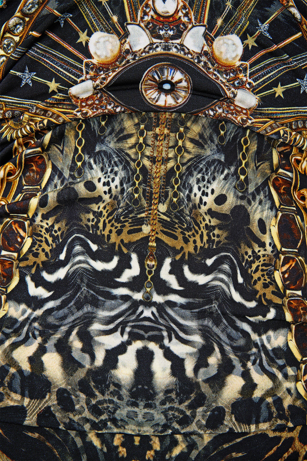 CUT OUT SLEEVELESS JERSEY HALTER NECK DRESS FELINE FOLKLORE