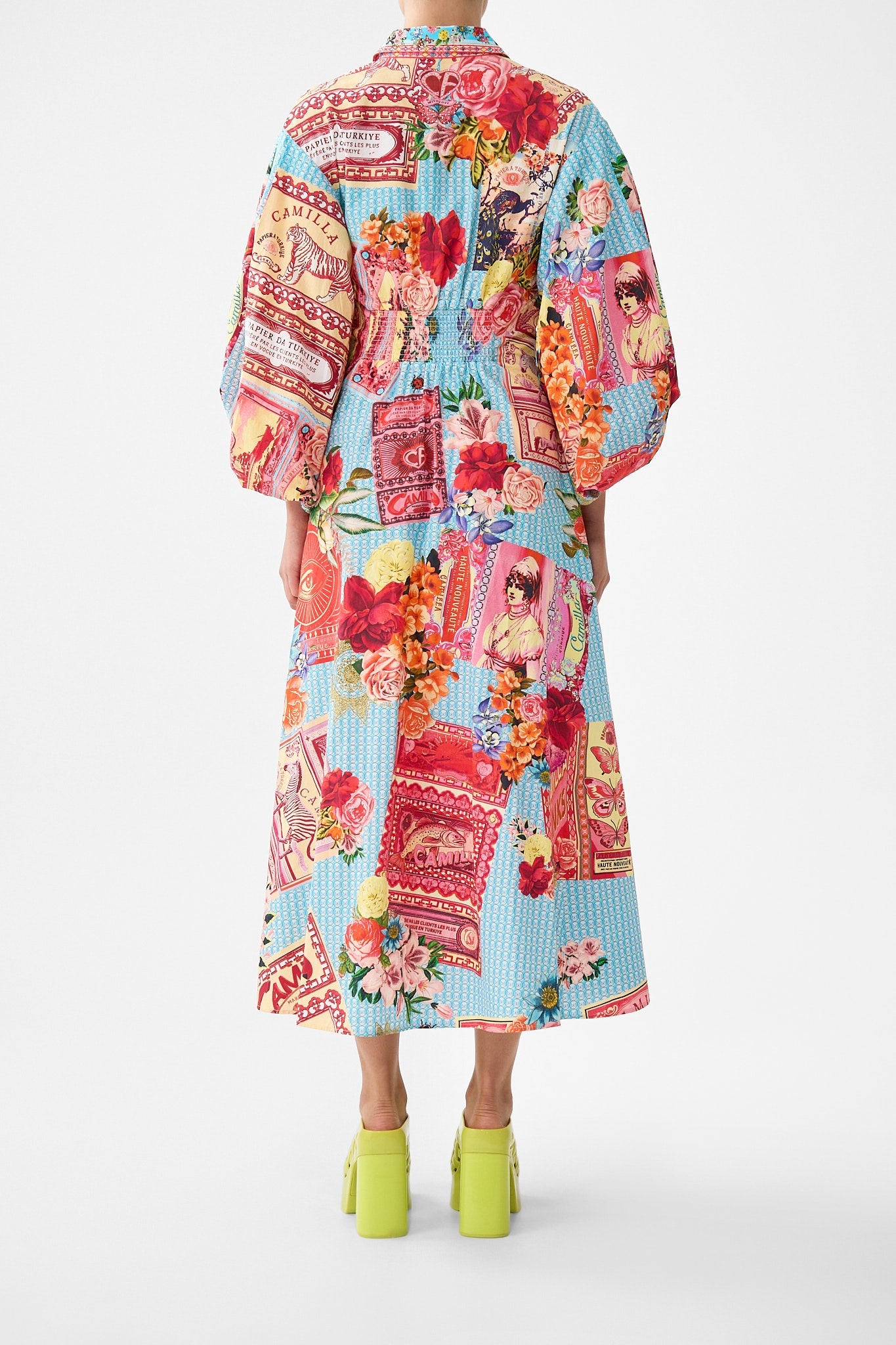 WAIST TIE SHIRT DRESS WITH BUBBLE SLEEVE PAPERS AND CURIOUS CAPERS