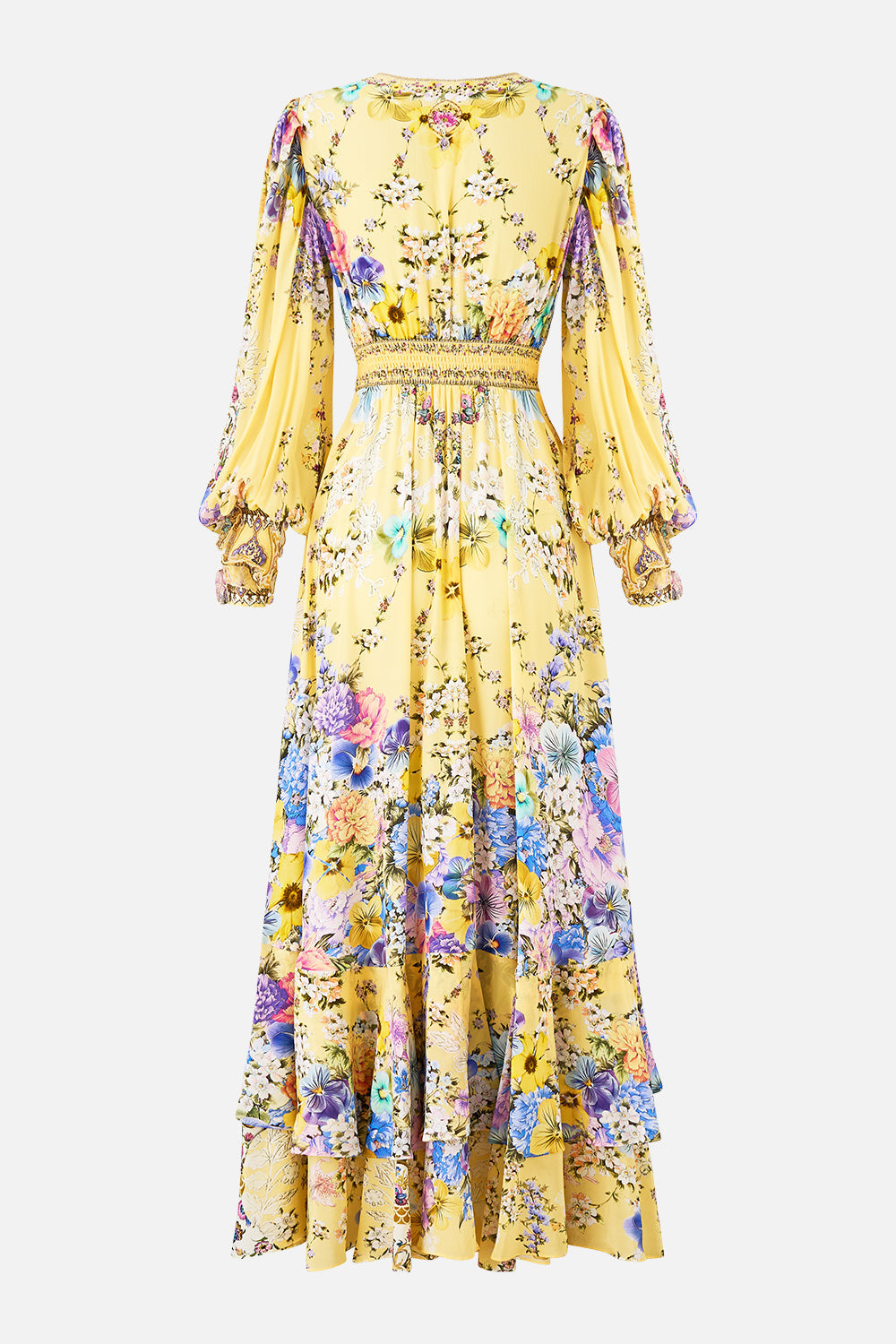 The CAMILLA long button front dress from our print darling buds, back product view