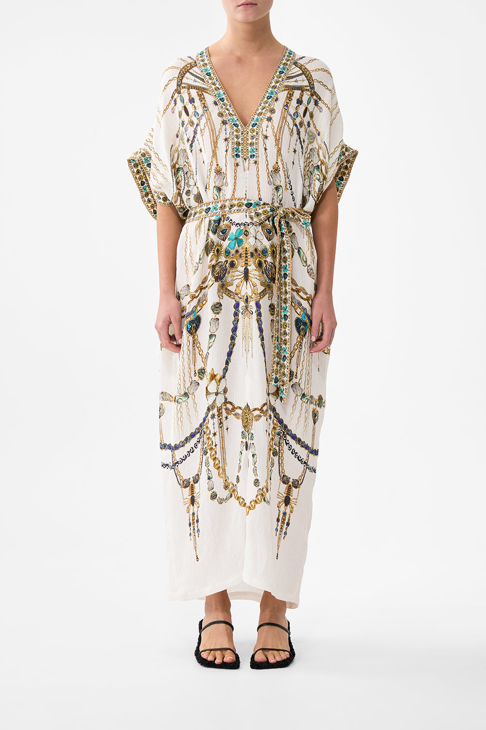 SHORT SLEEVE KAFTAN WITH TIE WAIST CHAIN GANG