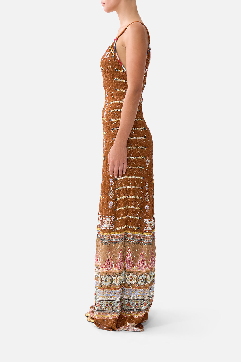 V-NECK FULL LENGTH BIAS SLIP DRESS FABRIC OF TIME