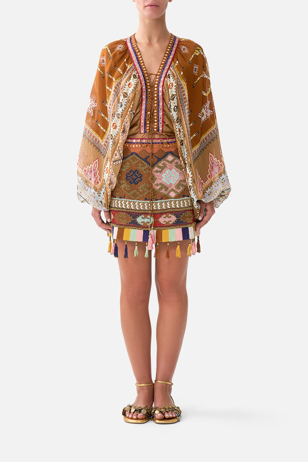 LACE UP FRONT BLOUSON SLEEVE BLOUSE FABRIC OF TIME