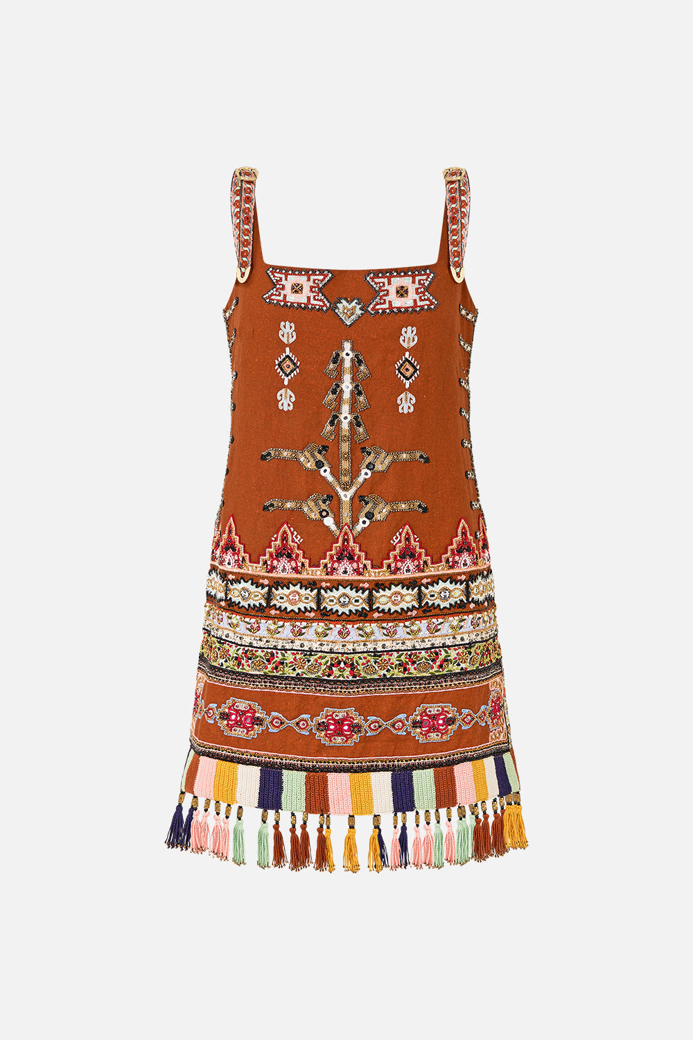 VESTIDO CAMISERO DE CUELLO CUADRADO TEJIDO DEL TIEMPO