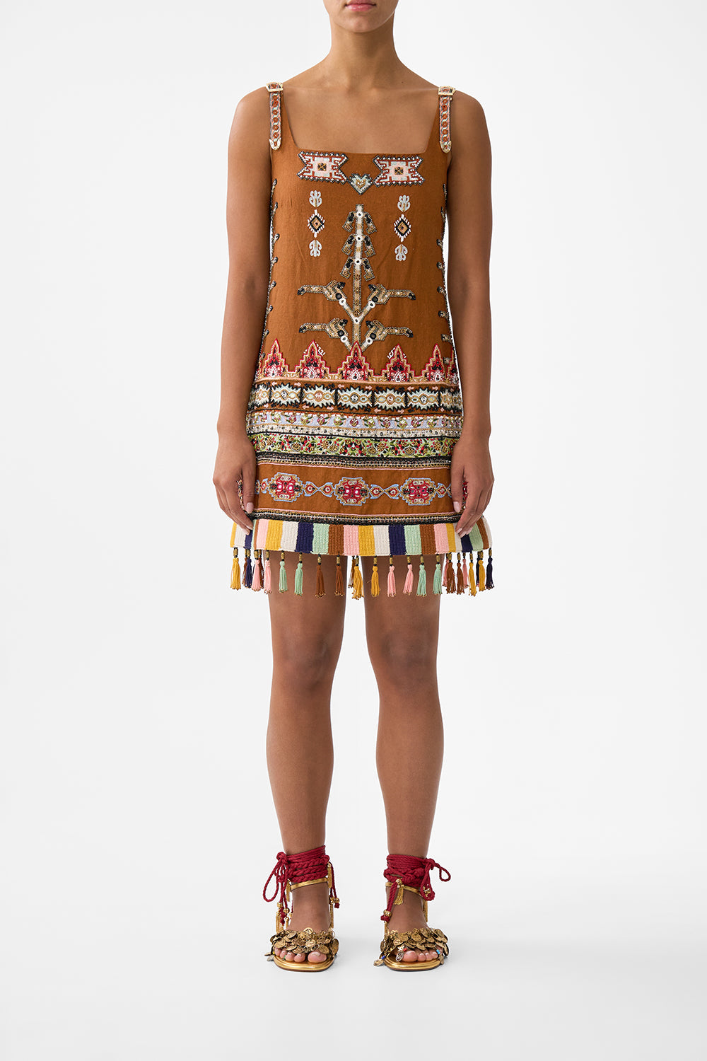 VESTIDO CAMISERO DE CUELLO CUADRADO TEJIDO DEL TIEMPO
