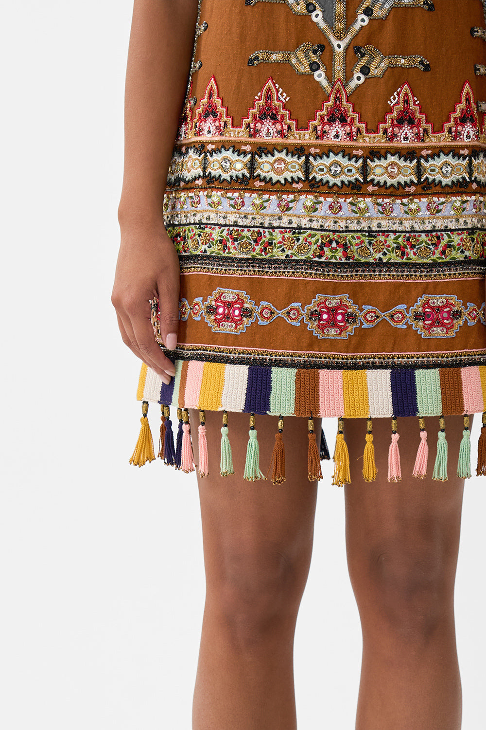 VESTIDO CAMISERO DE CUELLO CUADRADO TEJIDO DEL TIEMPO