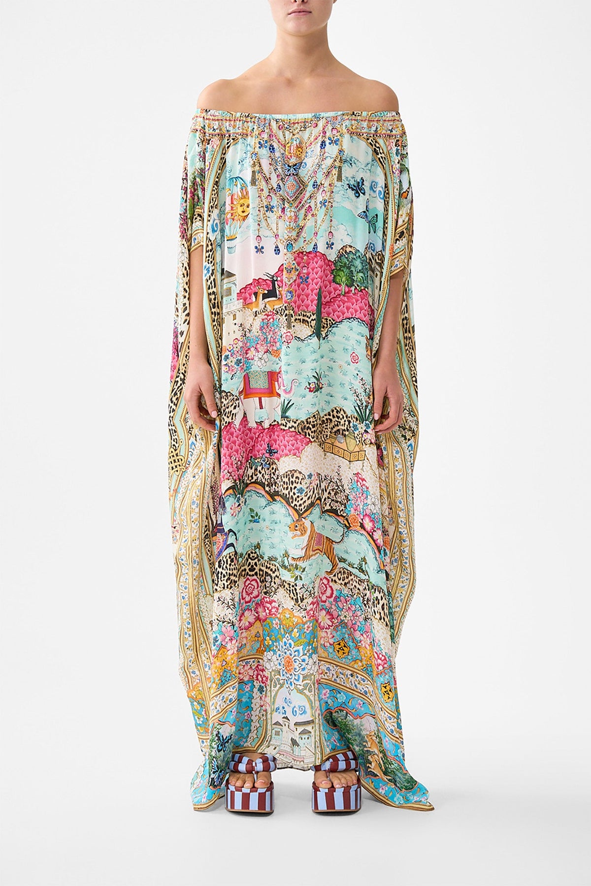 The CAMILLA off shoulder kaftan from our print miniature moments