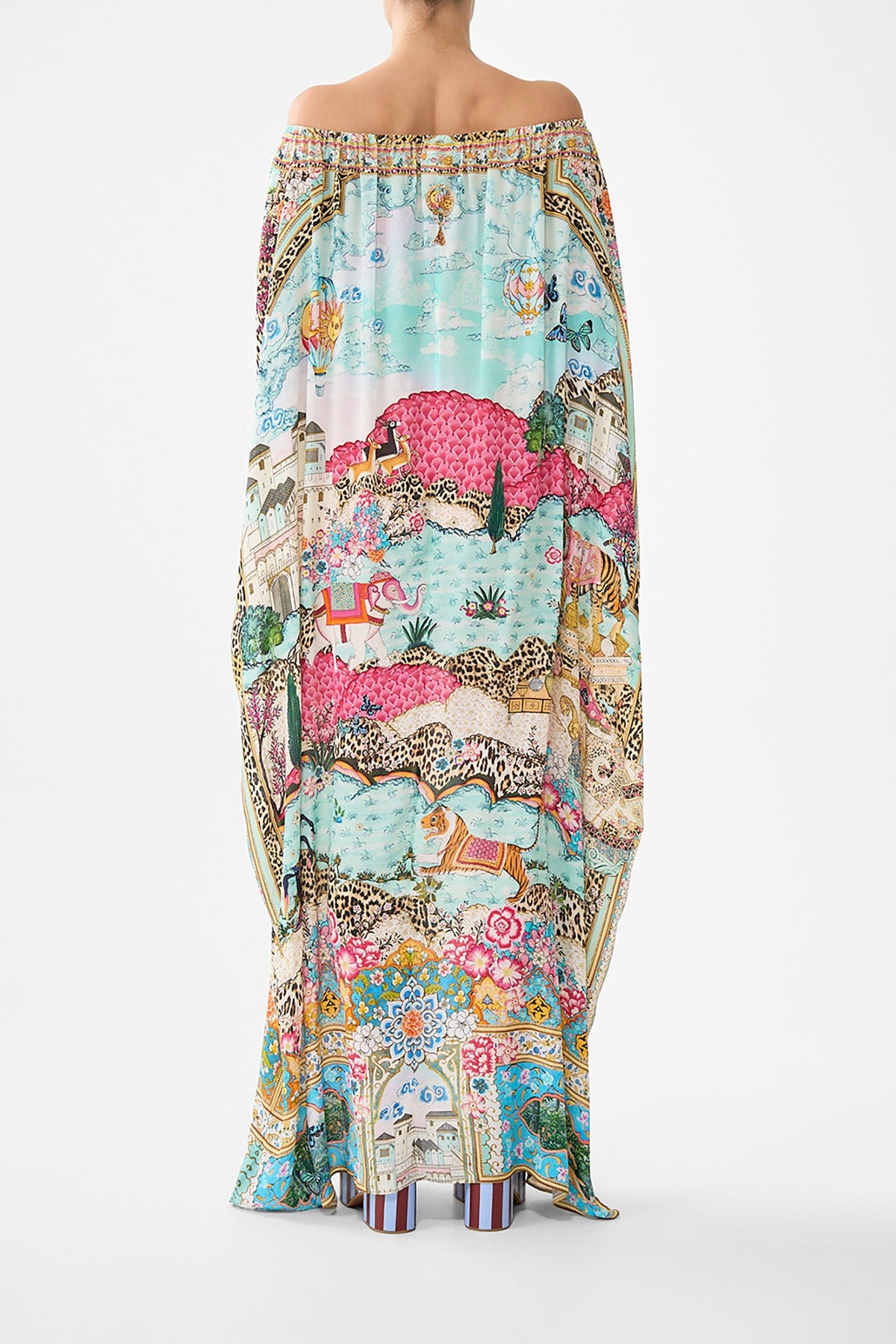 The CAMILLA off shoulder kaftan from our print miniature moments
