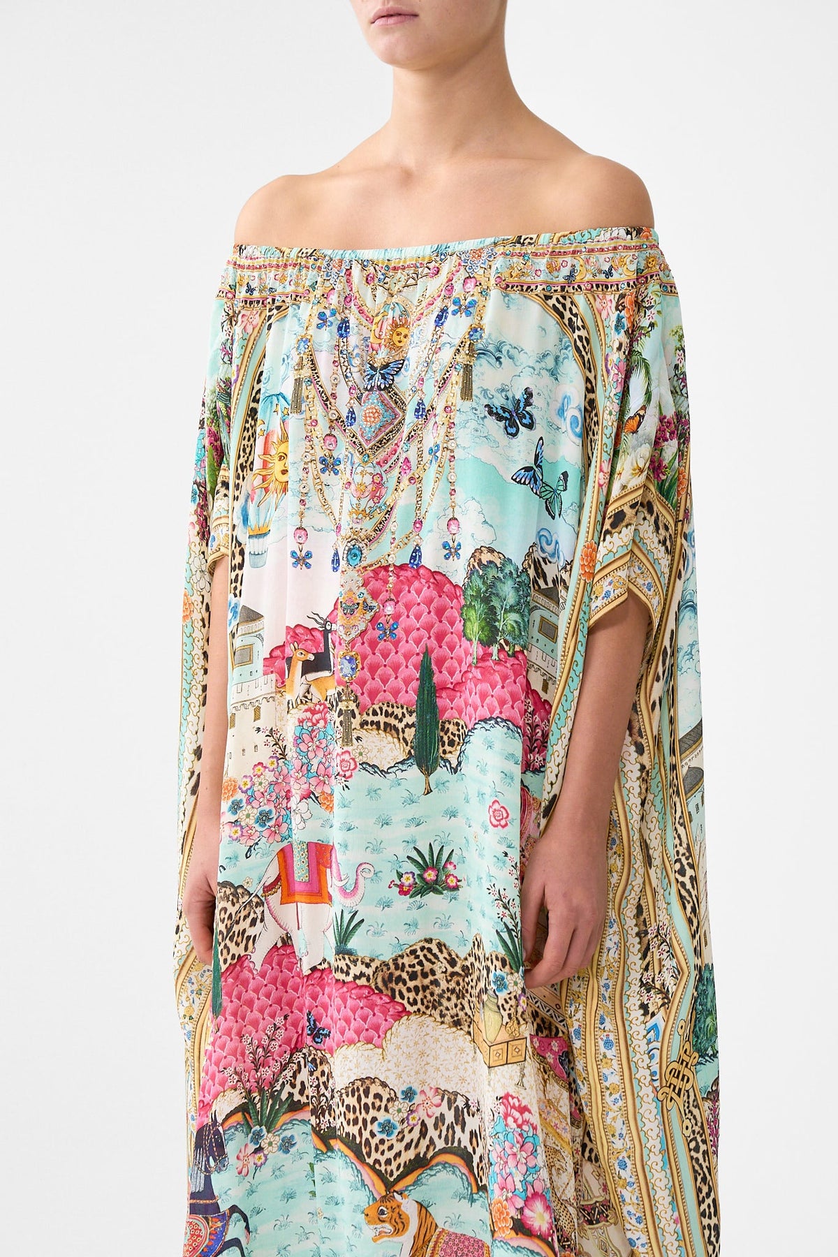 The CAMILLA off shoulder kaftan from our print miniature moments