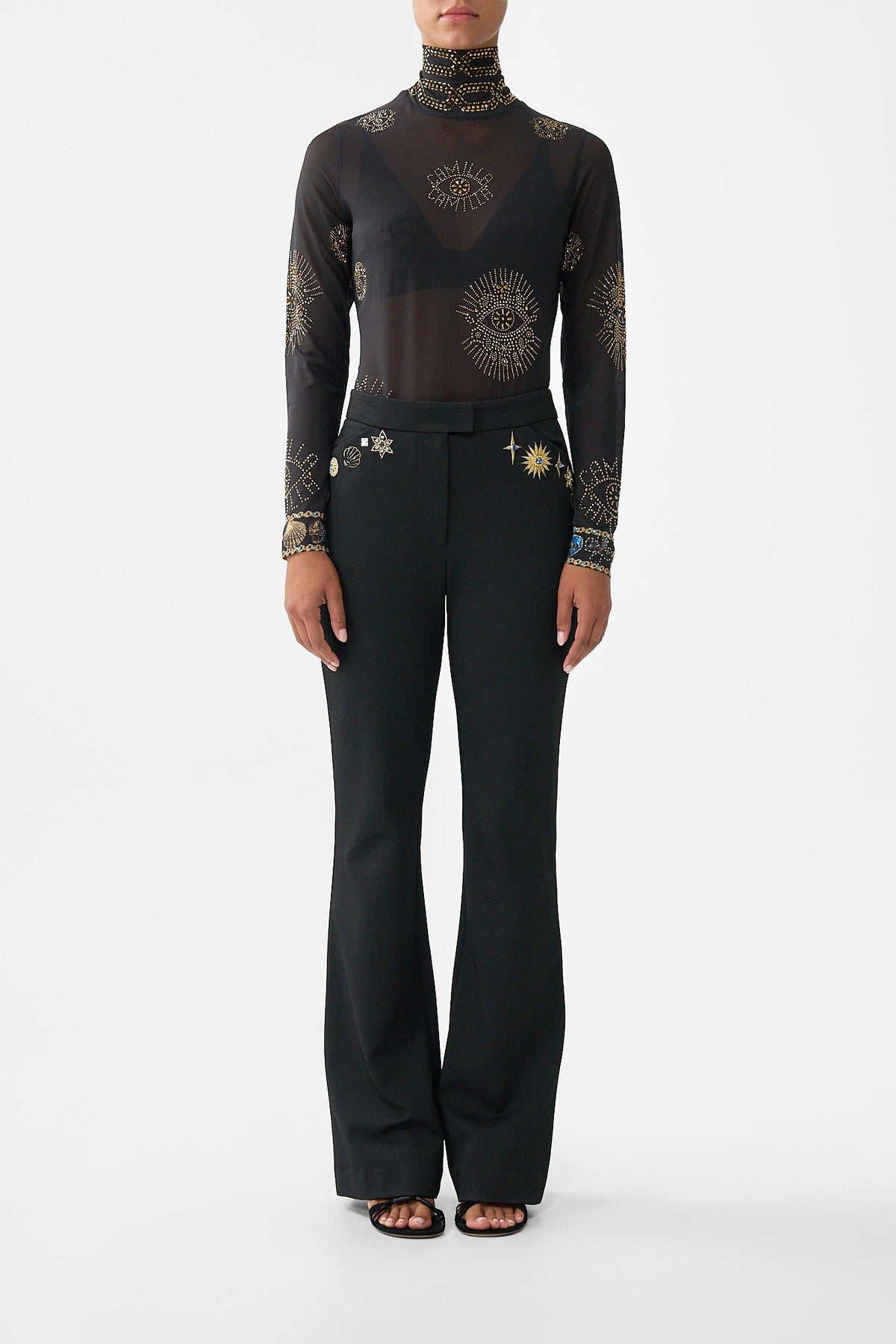 The CAMILLA flare trouser with seam detail from our print amulets and alchemy
