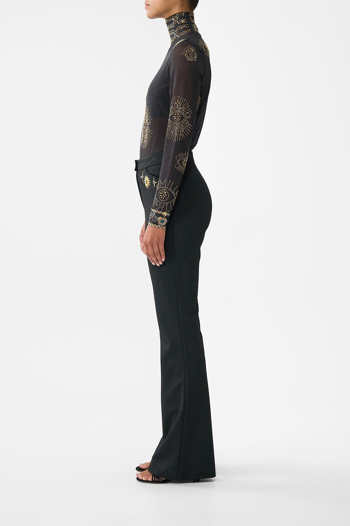 The CAMILLA flare trouser with seam detail from our print amulets and alchemy