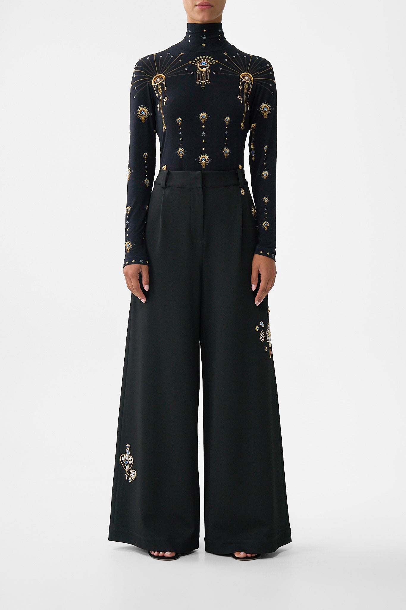 PANTALÓN DE PIERNA ANCHA DE TIRO ALTO AMULETOS Y ALQUIMIA