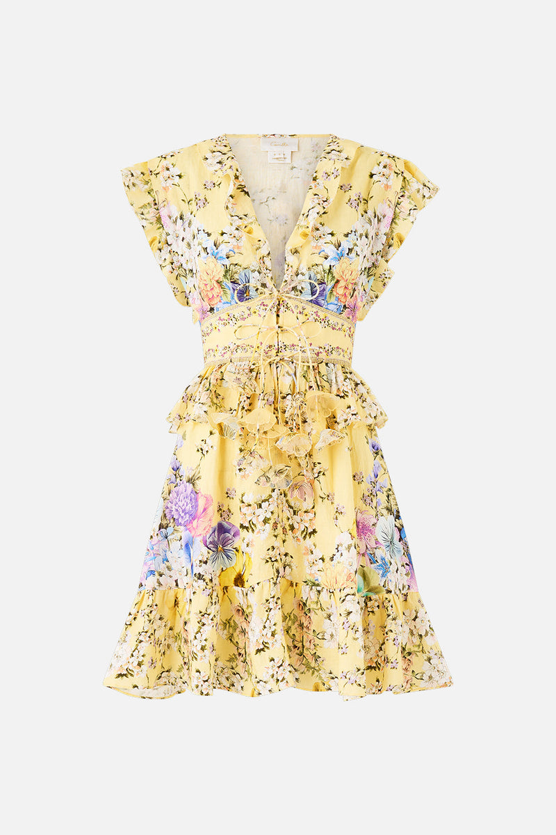 climbing buds print short tiered slub dress ME+EM CLIMBING BUDS PRINT SHORT TIERED SLUB DRESS