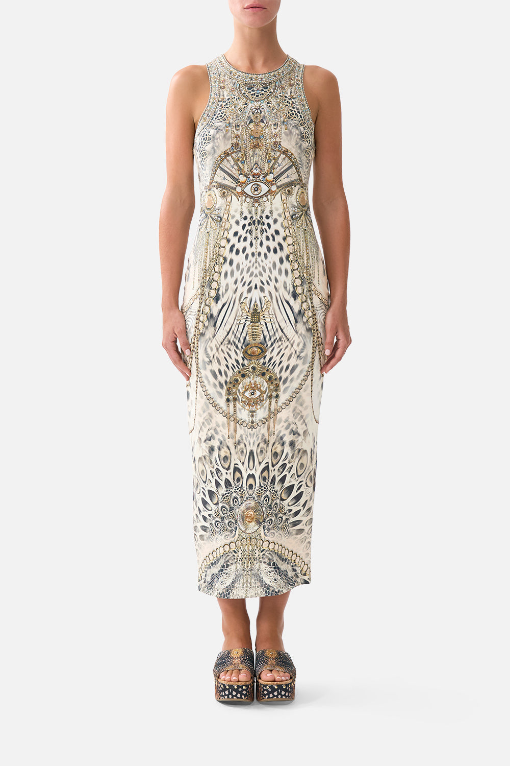 The CAMILLA jersey tank dress from our print lady lionheart, front model view