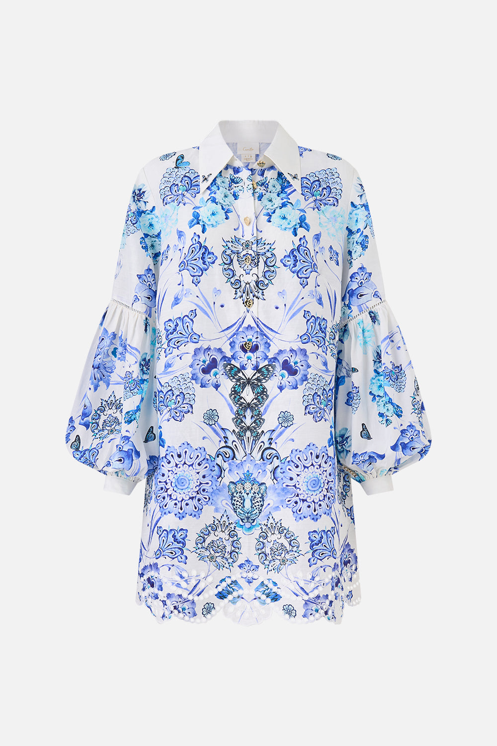 VESTIDO CAMISERO CON MANGA ABULLONADA TODO SOBRE EL ENCAJE
