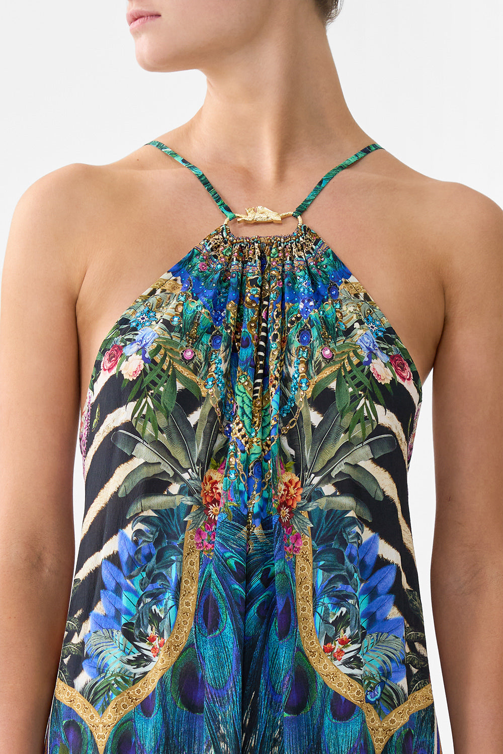 VESTIDO MAXI CON FRUNCES EN EL CUELLO ALQUIMIA ANIMAL