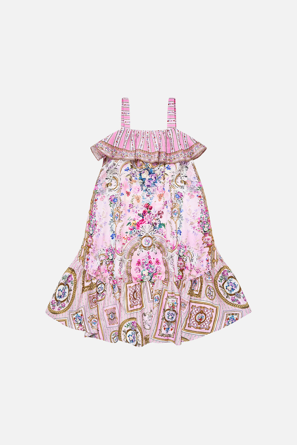 KIDS WIDE STRAP HIGH LOW DRESS WITH FRILLS PALATIAL PASTELS