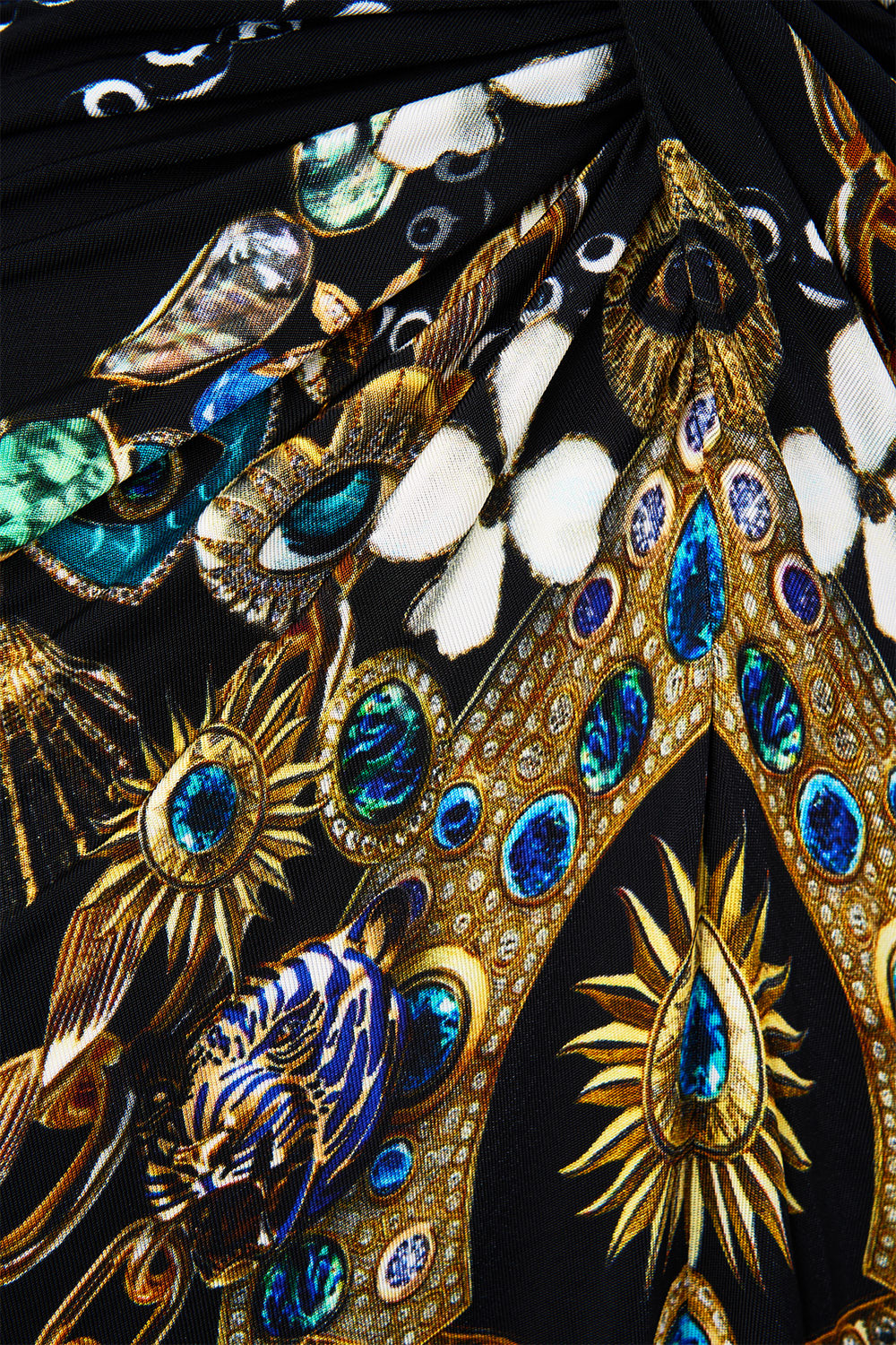 The CAMILLA long split front twist dress from our print amulets and alchemy