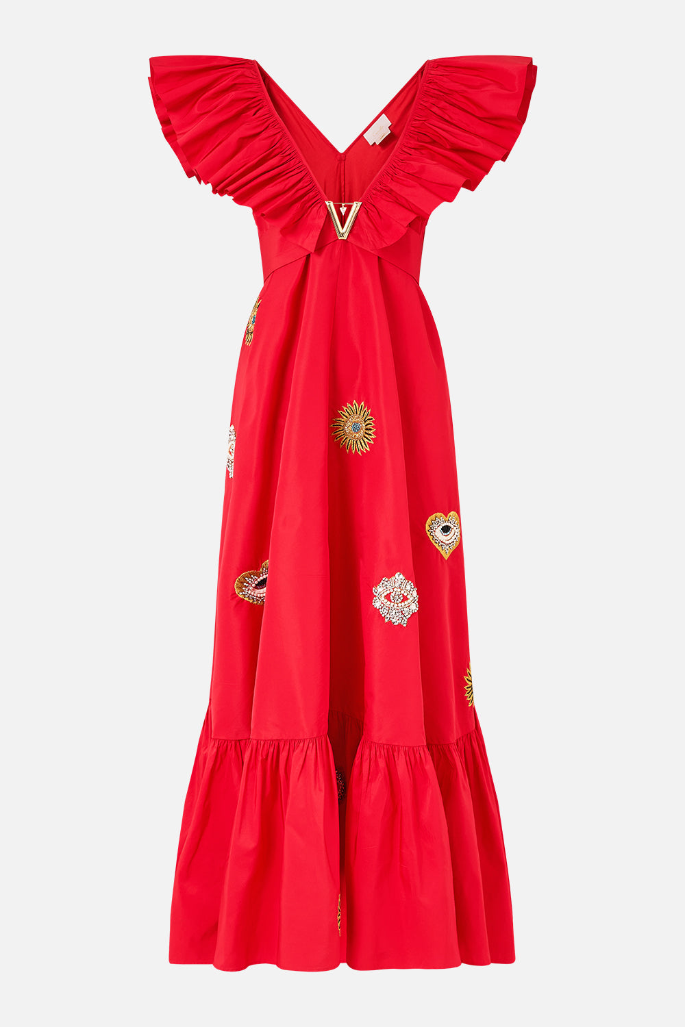 CAMILLA | Frill Neck Dress with Hardware Nazar Nirvana, M Red | Nazar NIRVANA