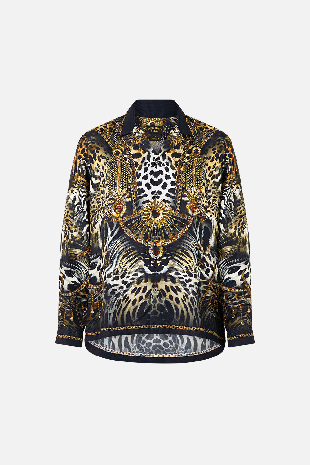 LONG SLEEVE CAMP COLLARED SHIRT FELINE FOLKLORE