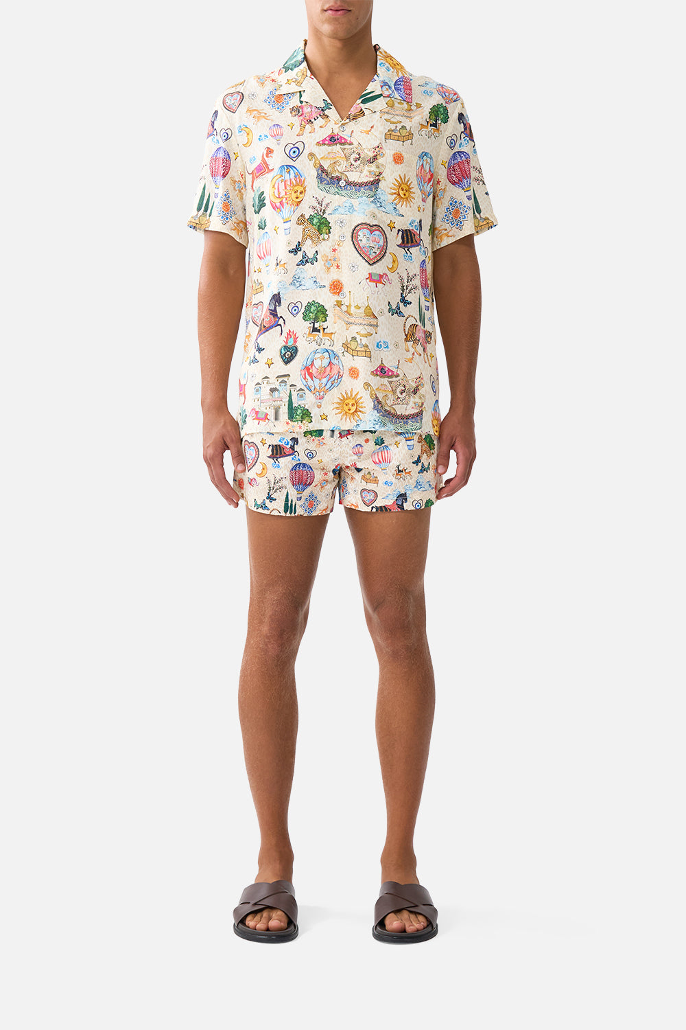 The CAMILLA SHORT SLEEVE CAMP COLLARED SHIRT KAPADOKYA KITSCH in our KAPADOKYA KITSCH print.