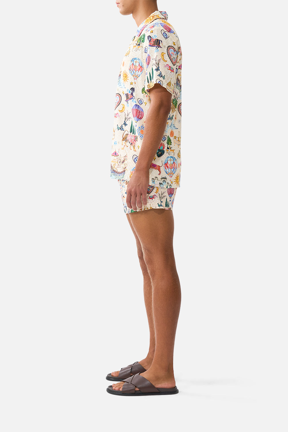 The CAMILLA SHORT SLEEVE CAMP COLLARED SHIRT KAPADOKYA KITSCH in our  print.