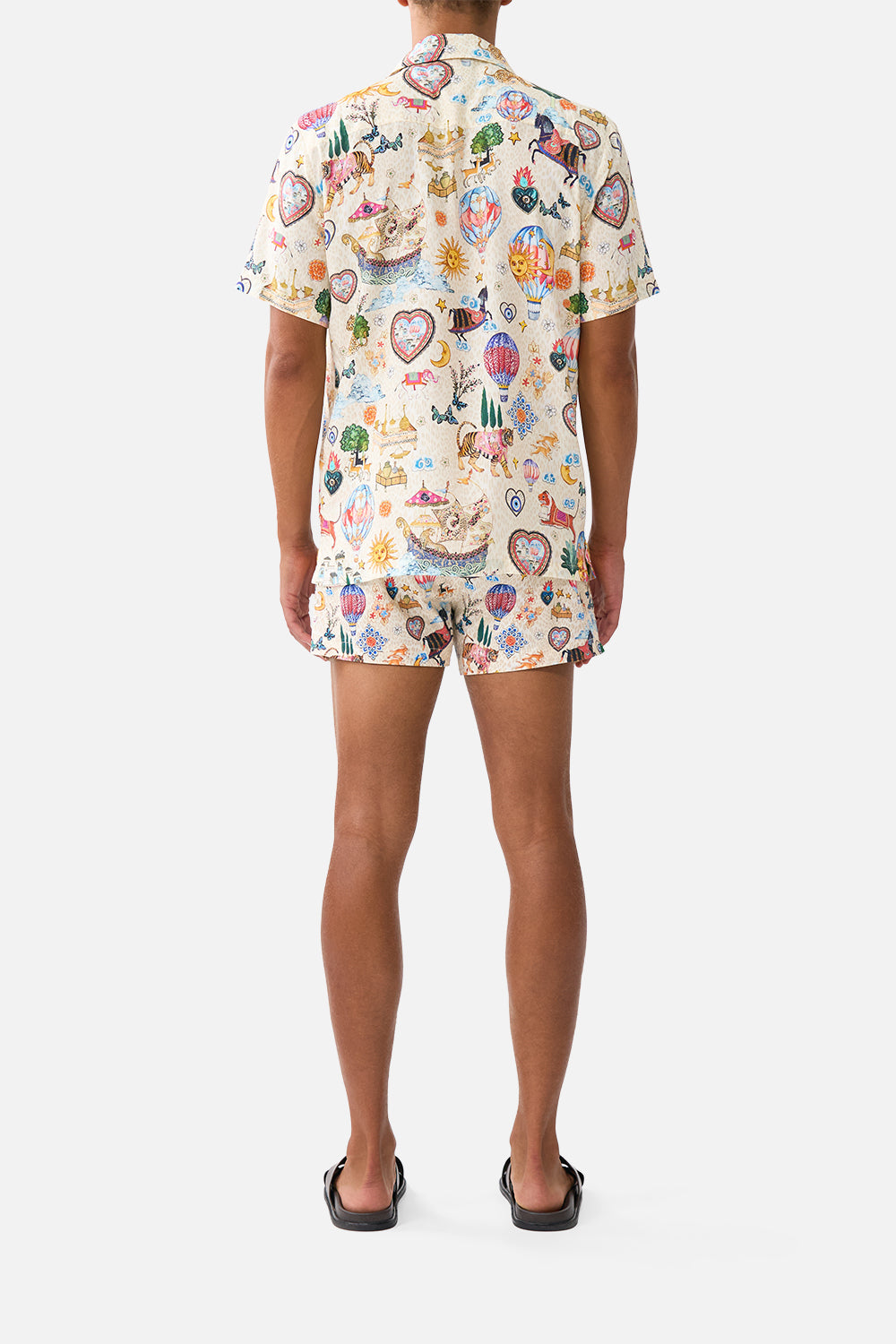 The CAMILLA SHORT SLEEVE CAMP COLLARED SHIRT KAPADOKYA KITSCH in our  print.