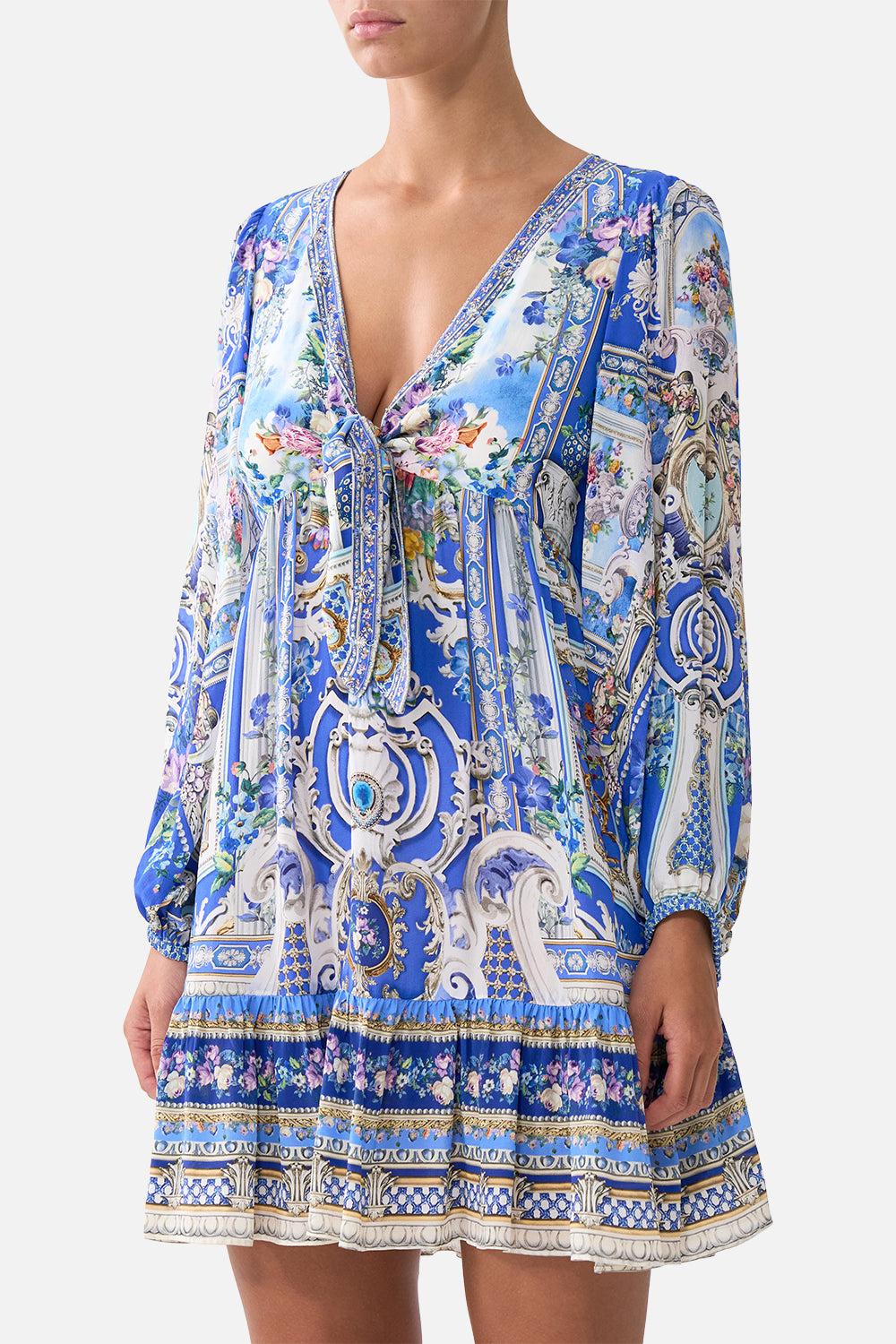 VESTIDO ABOTONADO DELANTERO CORTO ESTILO BLUSÓN OPULENCIA OTOMANA
