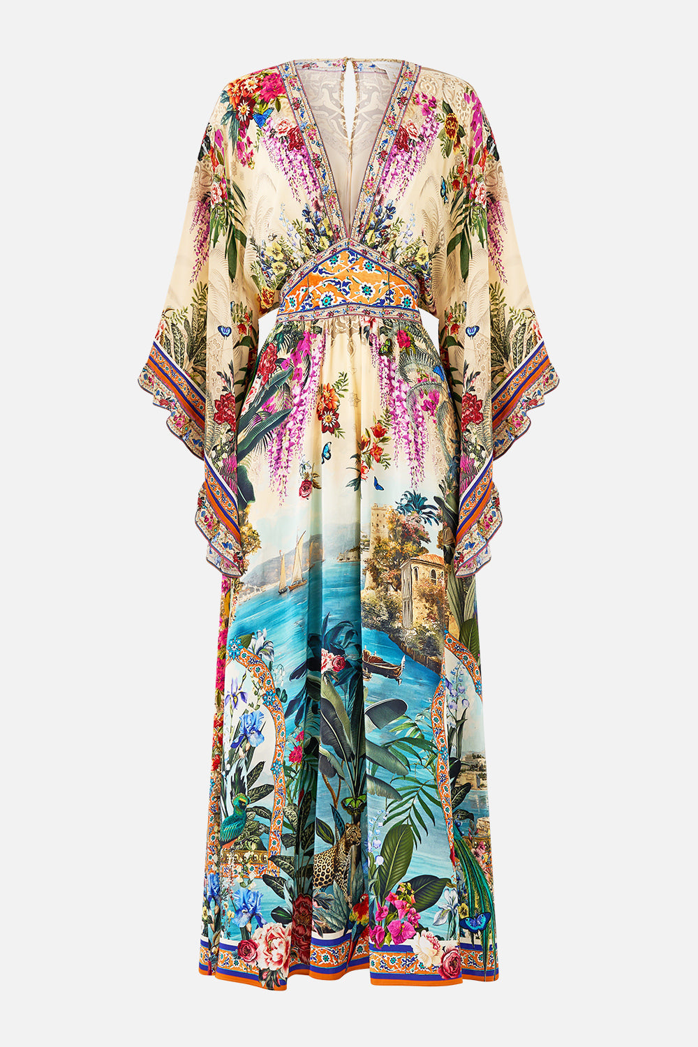 WAISTED DRESS WITH KIMONO SLEEVE BODRUM BOTANICALS