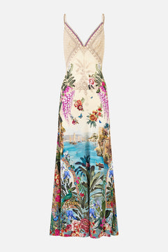 V-NECK FULL LENGTH BIAS SLIP DRESS BODRUM BOTANICALS