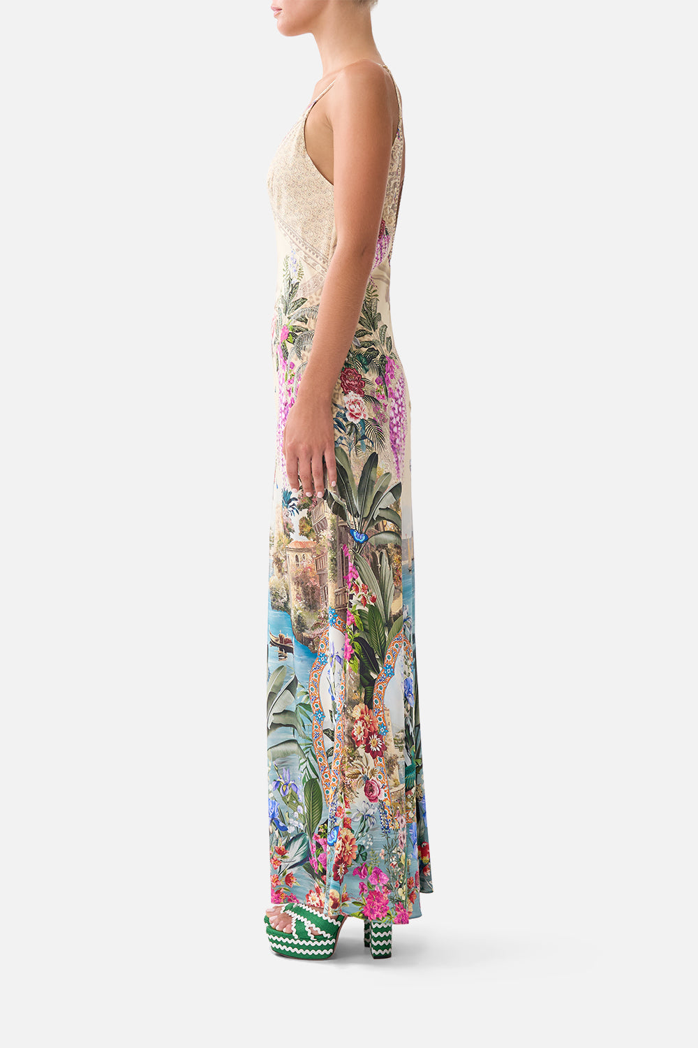 Bodrum Botanicals V-Neck Full Length Bias Slip Dress | CAMILLA US