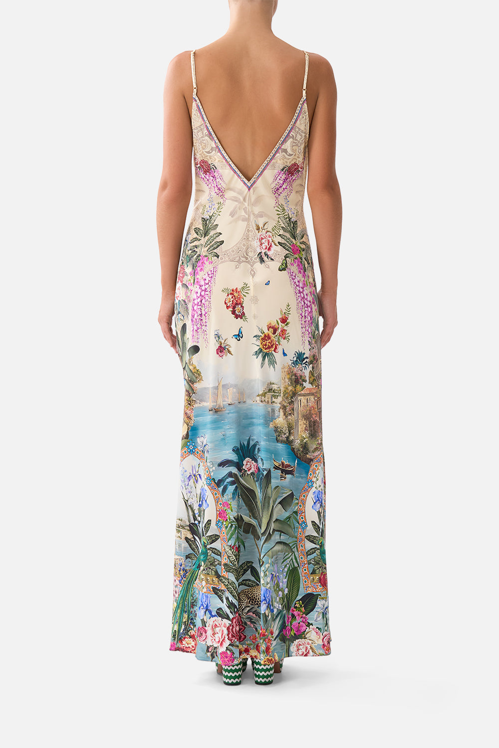Bodrum Botanicals V-Neck Full Length Bias Slip Dress | CAMILLA US