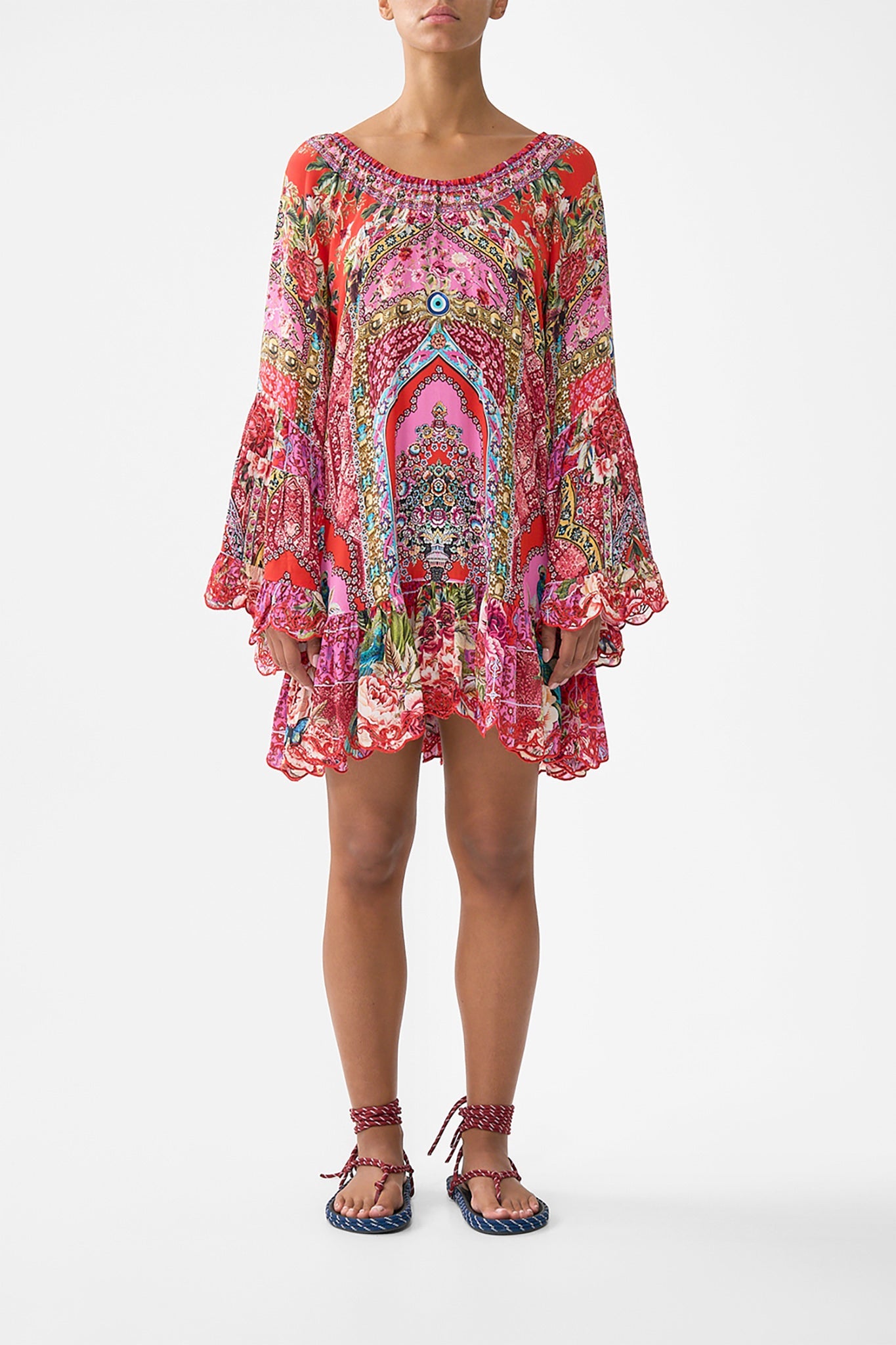 The CAMILLA A-LINE FRILL DRESS HEIRLOOM EMPIRE in our HEIRLOOM EMPIRE print.