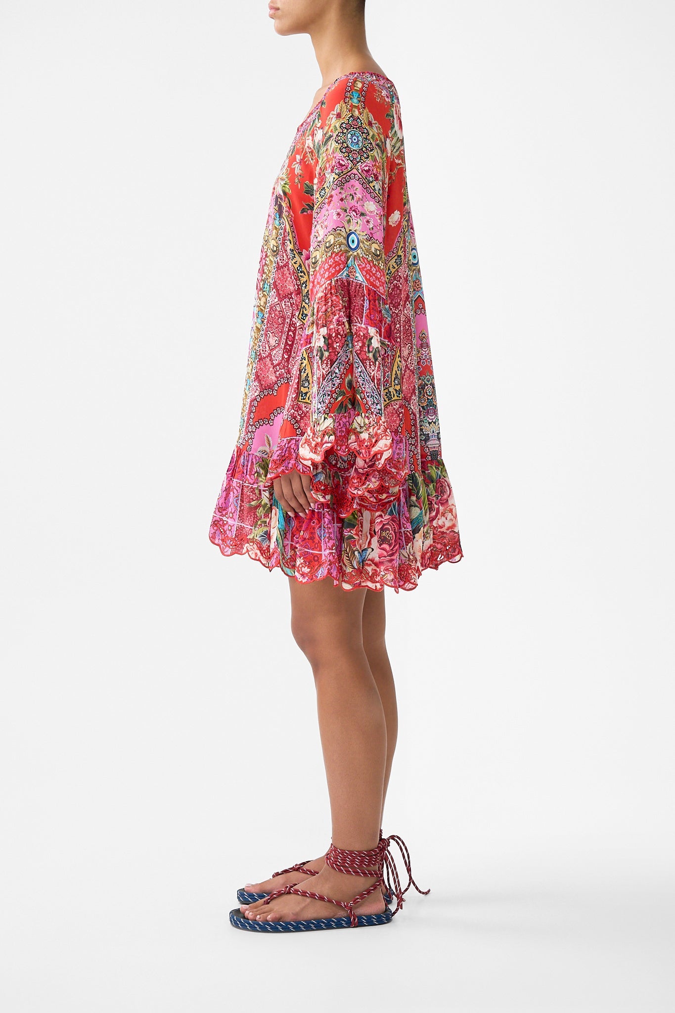 The CAMILLA A-LINE FRILL DRESS HEIRLOOM EMPIRE in our  print.