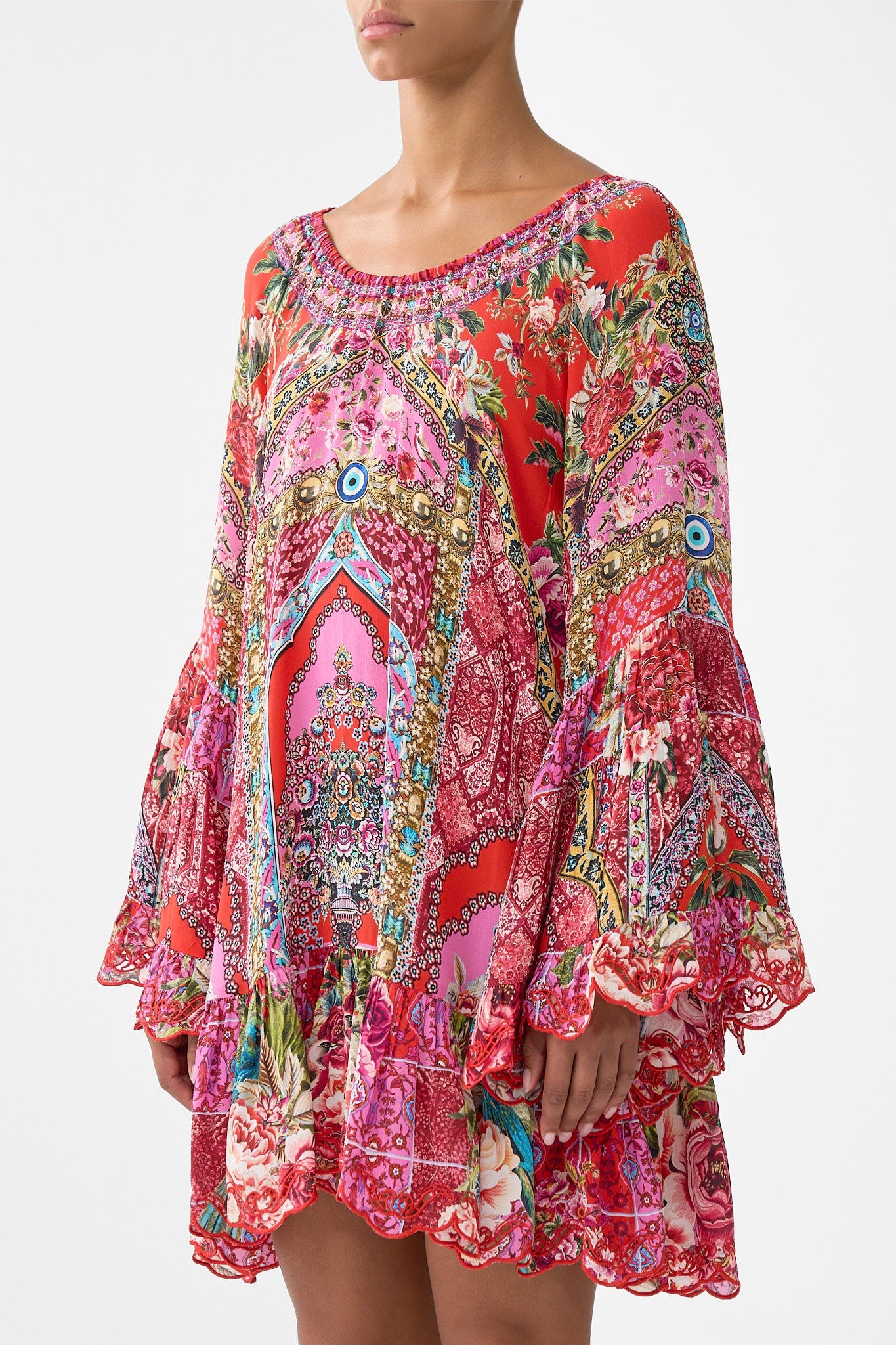 The CAMILLA A-LINE FRILL DRESS HEIRLOOM EMPIRE in our  print.