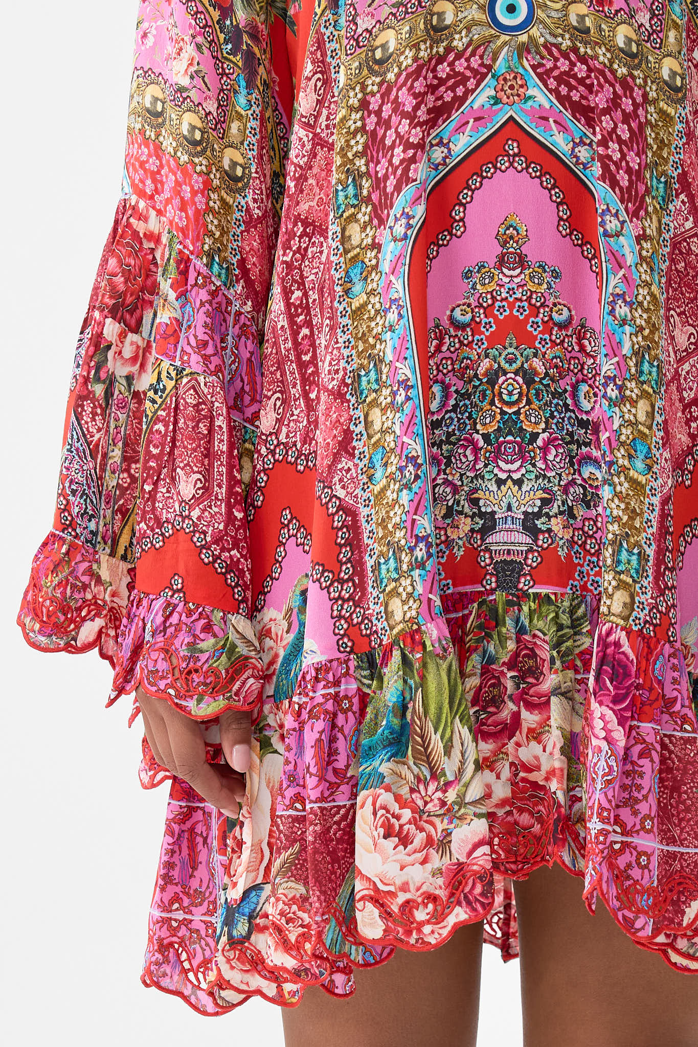 The CAMILLA A-LINE FRILL DRESS HEIRLOOM EMPIRE in our  print.