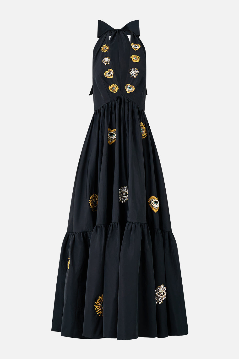 VESTIDO HALTER CON VOLANTES AMULETOS Y ALQUIMIA