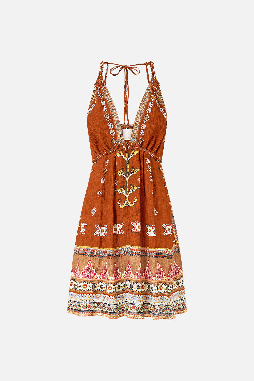 VESTIDO CORTO EVASÉ CON DETALLE DE MACRAMÉ TEJIDO DEL TIEMPO