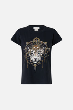 SLIM FIT ROUND NECK T-SHIRT - BLACK FELINE FOLKLORE