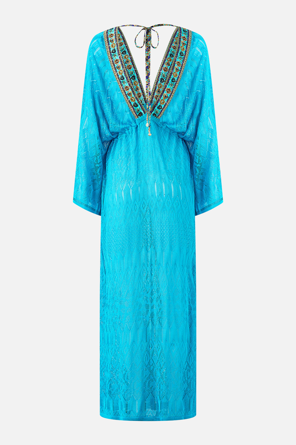 KNIT KAFTAN WITH SILK NECKLINE TOTEMS AND TREASURES