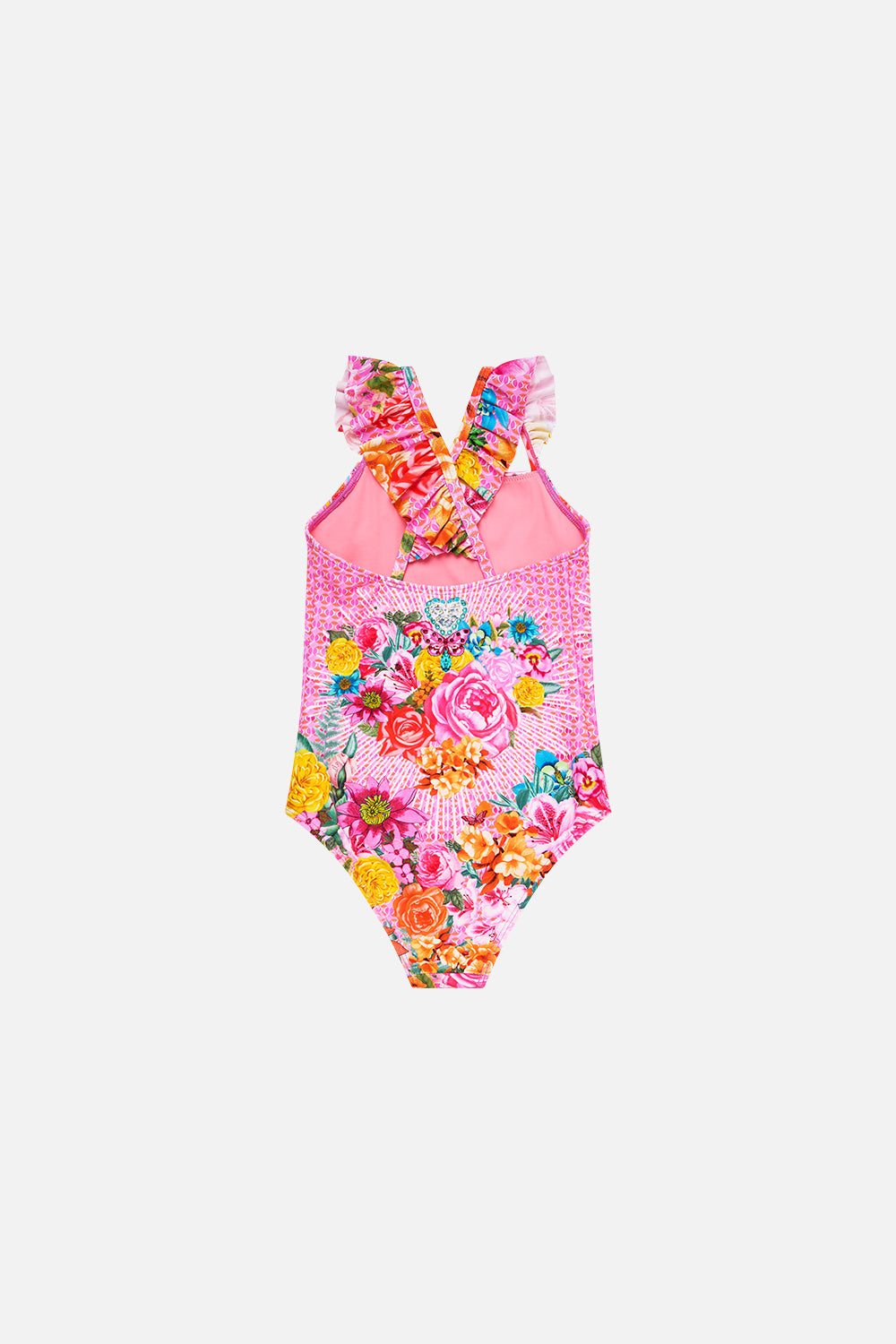 KIDS STRAIGHT NECK ONE PIECE W FRILL STRAPS ILLUSTRATION NATION
