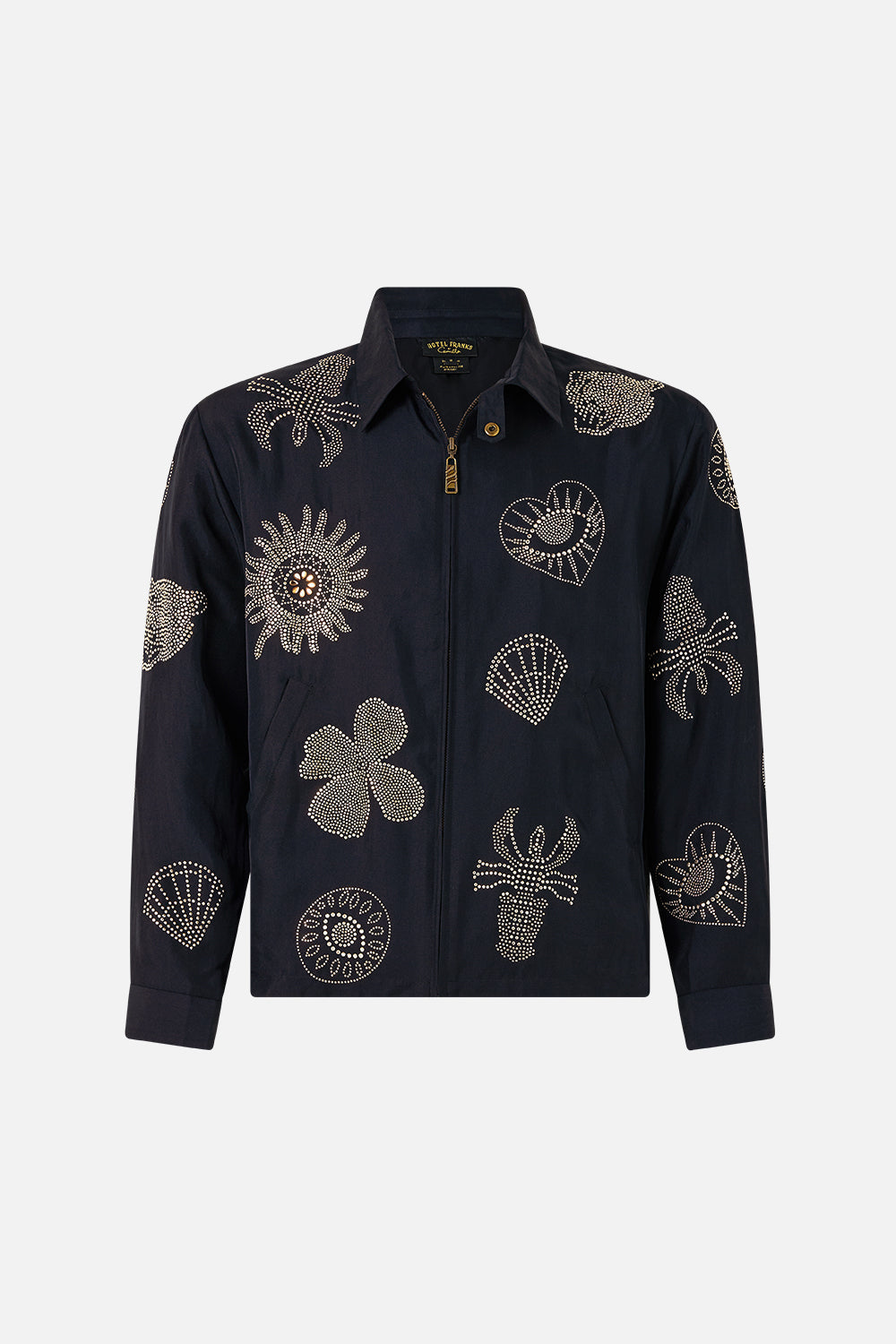 CHAQUETA CORTA CON CREMALLERA DE ADORNOS AMULETOS Y ALQUIMIA