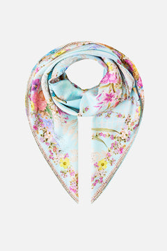 LARGE CRYSTALLED SILK SQUARE SCARF BAZAAR BLOOMS