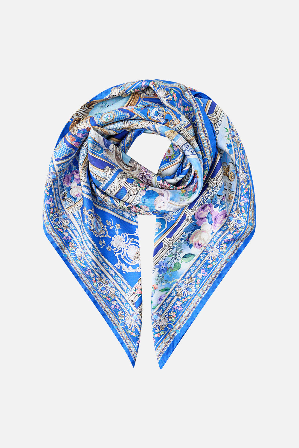 PAÑUELO CUADRADO DE SEDA SARGADA ESTAMPADA OPULENCIA OTOMANA