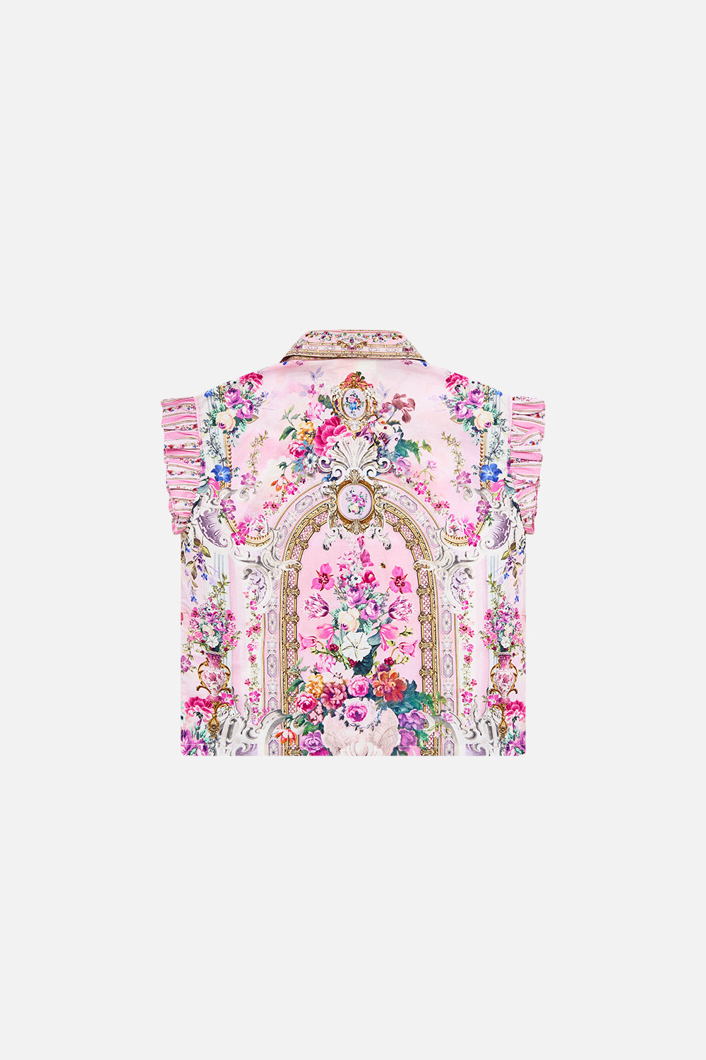 The CAMILLA kids short sleeve shirt with frill pocket from our print palatial pastels, back product view