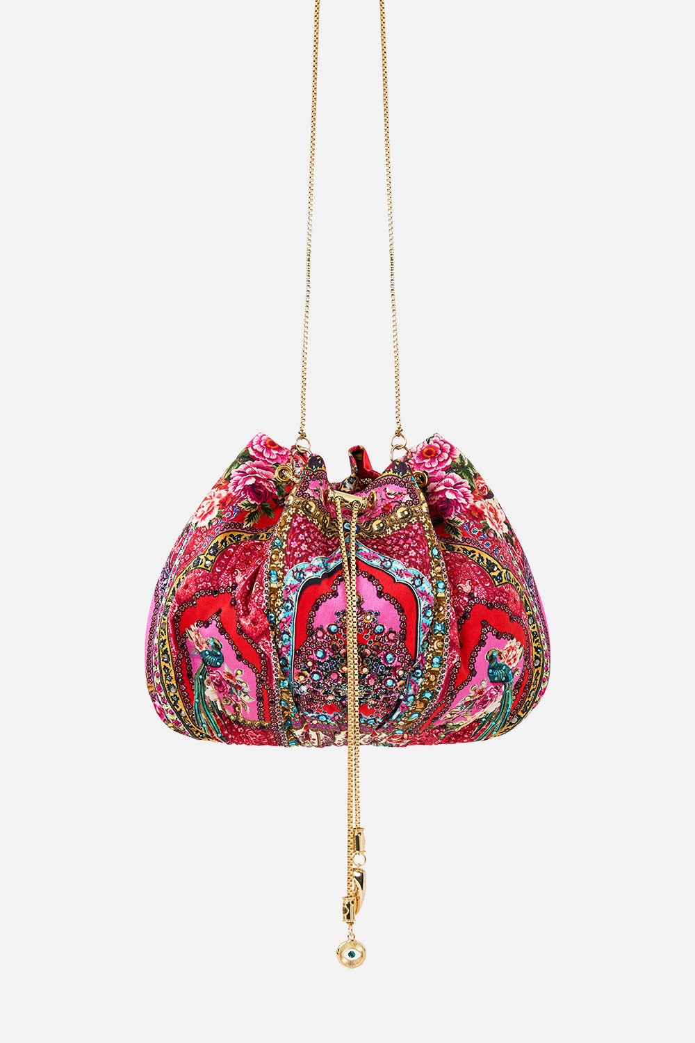 DRAWSTRING POUCH BAG WITH CHAIN STRAP HEIRLOOM EMPIRE