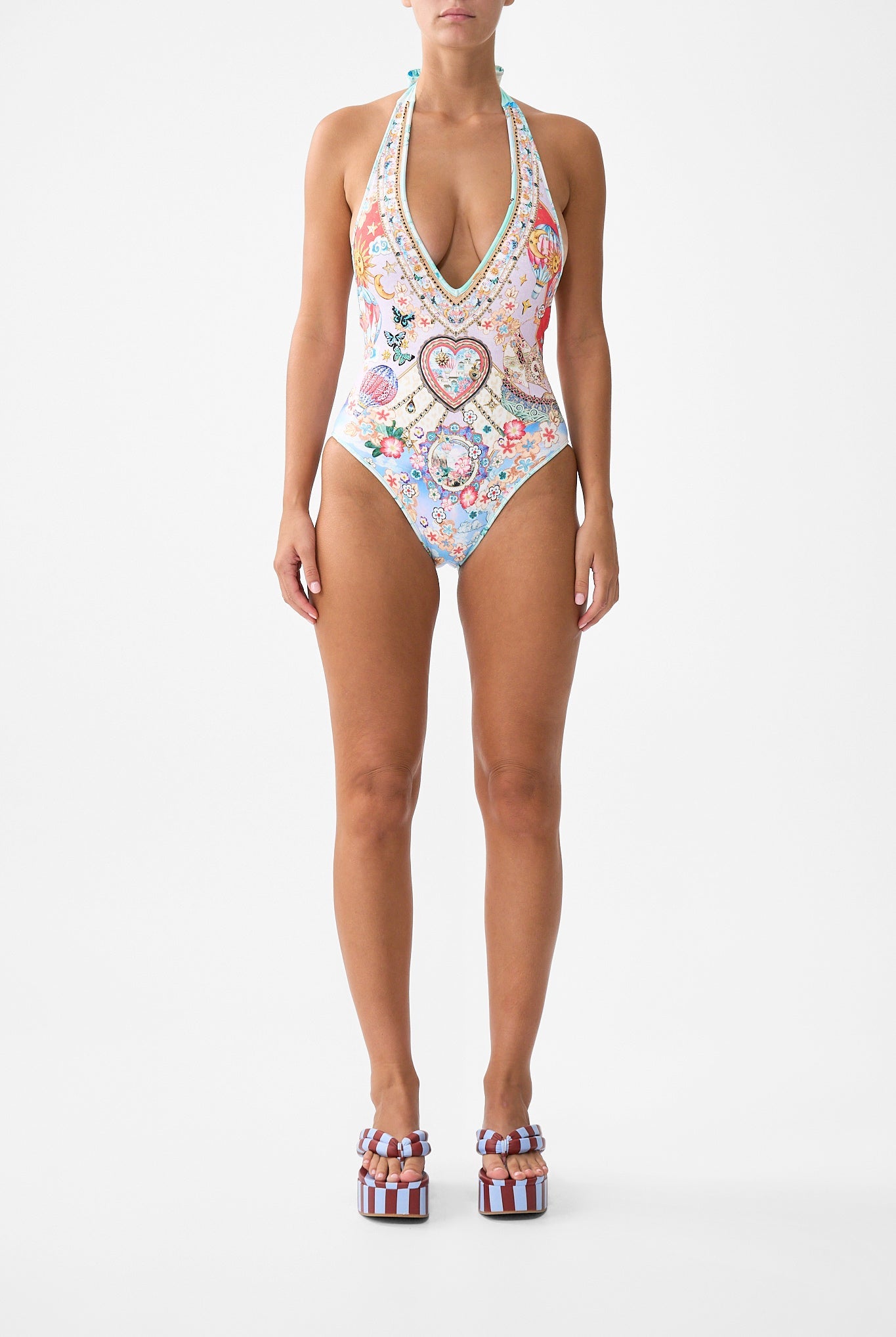 REVERSIBLE BIND EDGE V NECK HALTER ONE PIECE MINIATURE MOMENTS
