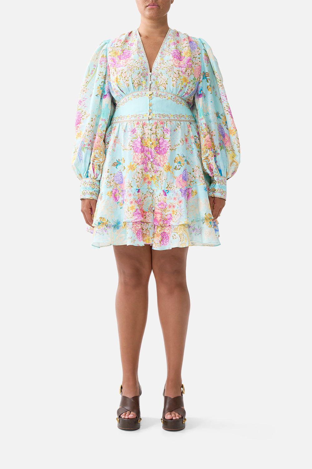 BUTTON FRONT FRILL DRESS BAZAAR BLOOMS